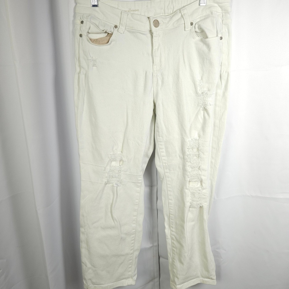 Liverpool White‎ Crop Boyfriend Distressed Jeans Women's 14W 33x25